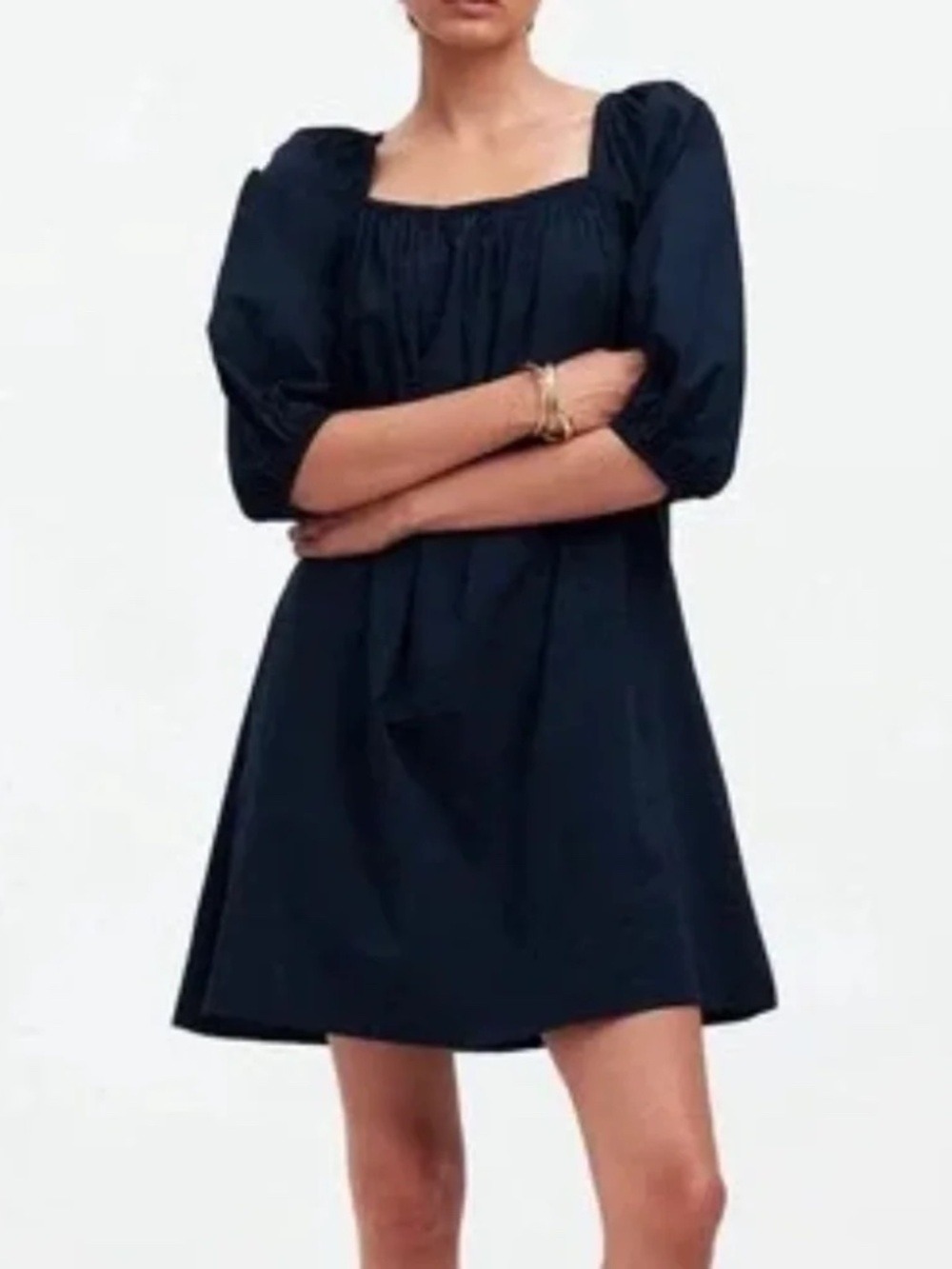 Madewell Square Neck Puff Sleeve Mini Dress Dark Navy Cotton Size 14